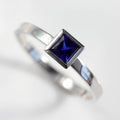 . 4mm Square Solitaire with Lab-grown Dark Blue Sapphire