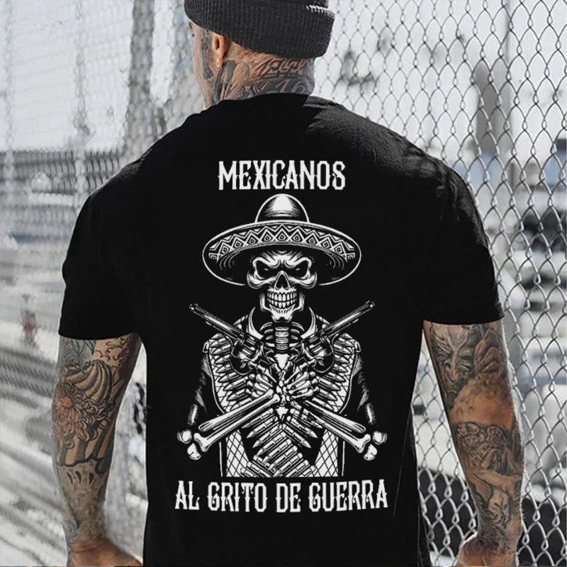 MEXICANS TO THE WAR CRY Skeleton Print Men's T-Shirt